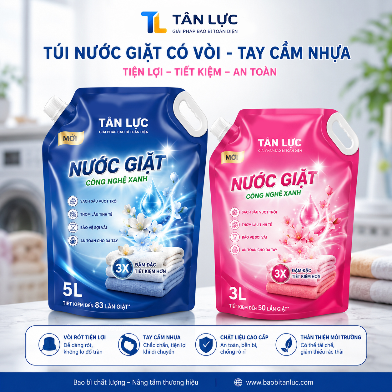 Túi Nước Giặt Có Quai Tay Cầm Nhựa Dung Tích 3 L - 5 L